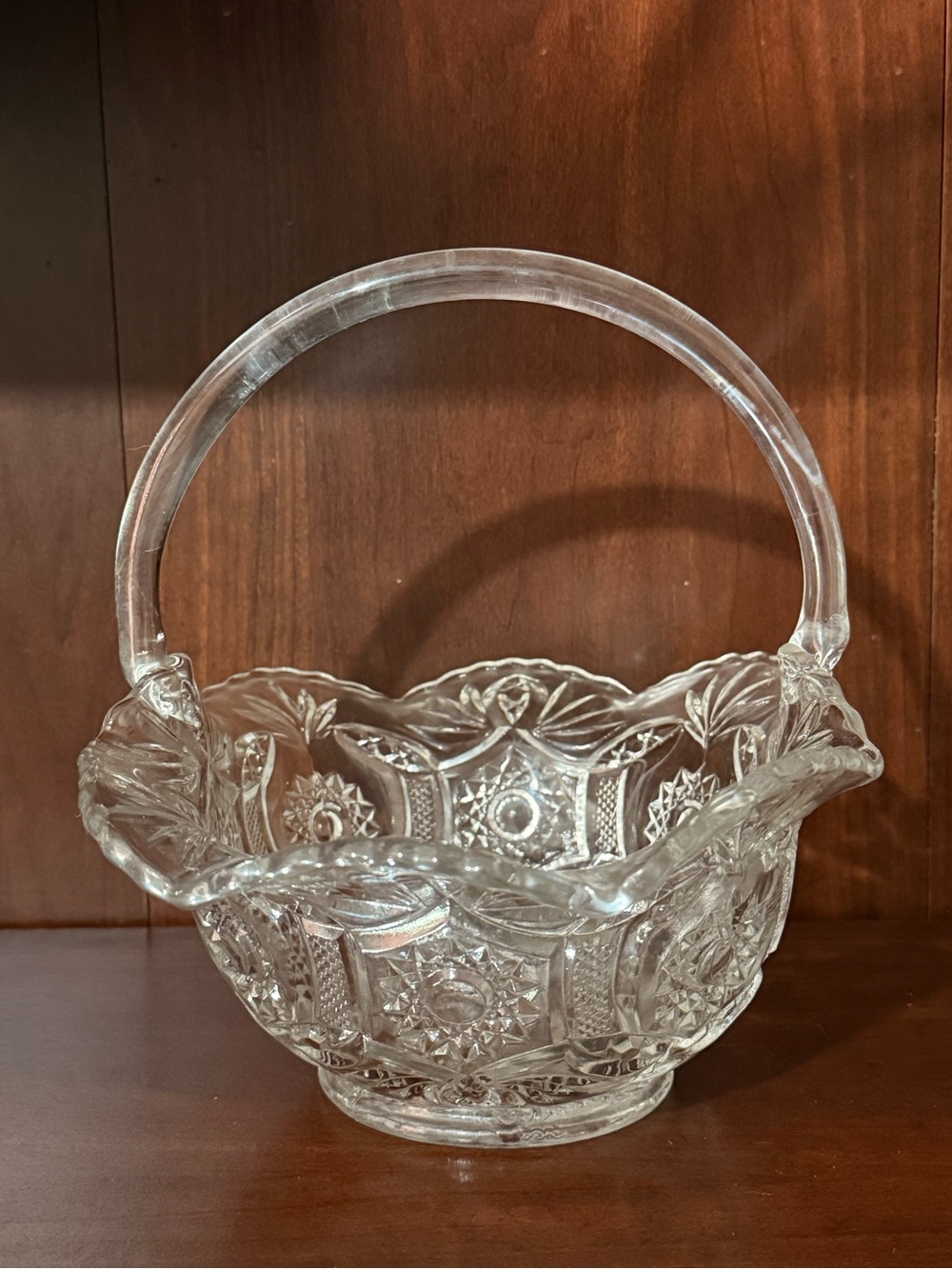 Clear Cut Glass Decorative Basket with Handle